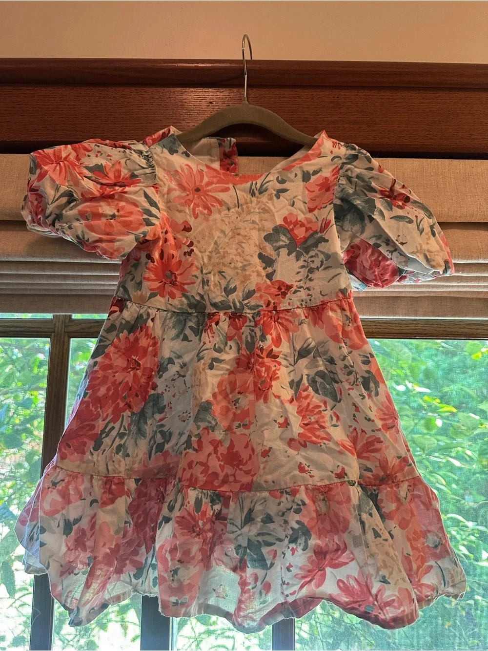Janie and Jack Coral and Teal Floral Puff-Sleeve Dress